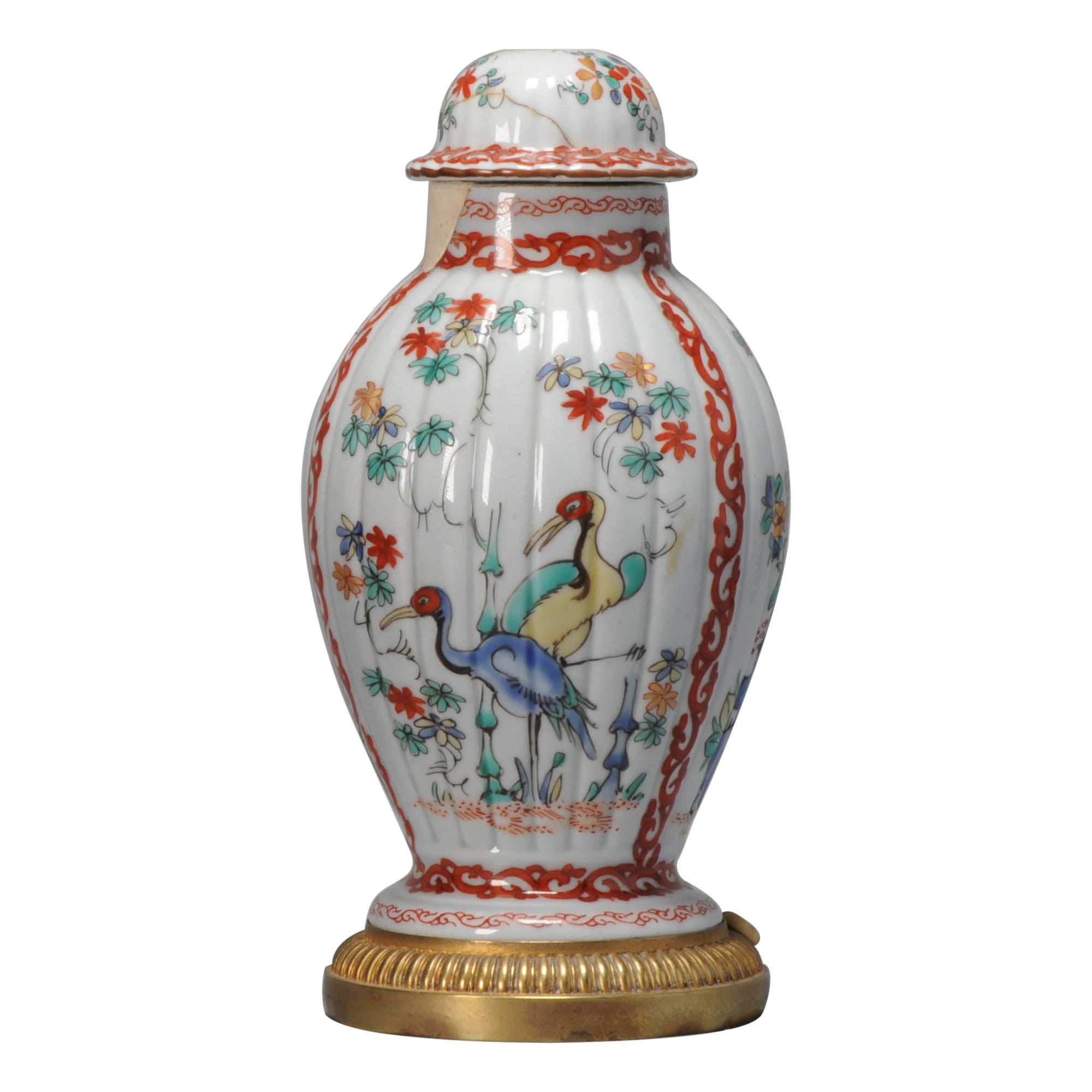 Antique Chantilly French Porcelain Kakiemon Style Vase Birds in Garden, 18th Cen For Sale