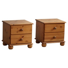  Pair of Brutalist Night Stands in Solid Pine, Denmark, Mid 20th Century, 1970s