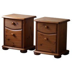 Pair of Brutalist Night Stands with Drawers in Solid Pine, Denmark, 1980s