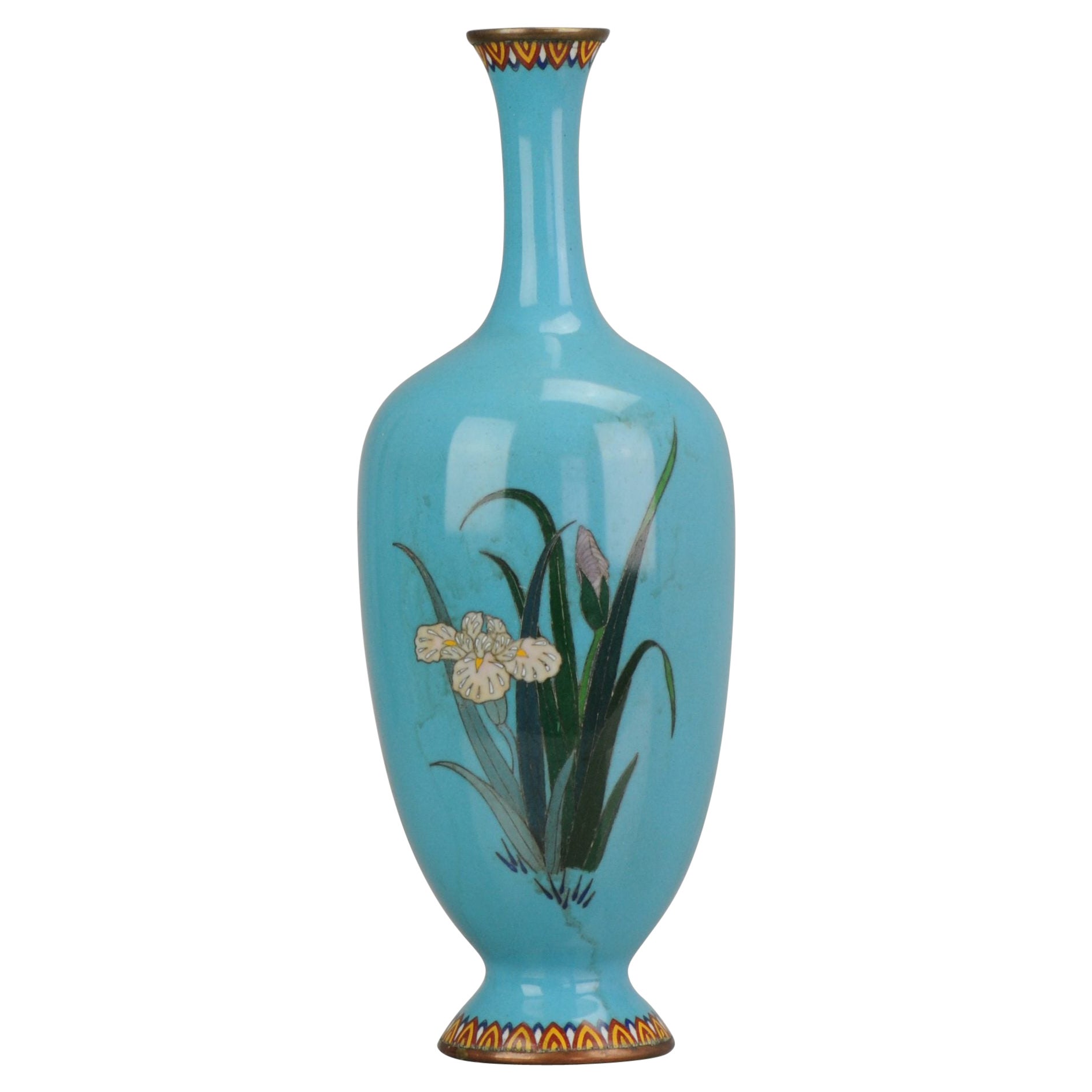 Antike schöne Meiji Periode Japanische Bronze Cloisonne Vase Blumen, 19.