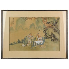 Very Fine Antique Chinese Painting Ladies & Calligraphy, Late 19th Early 20th C