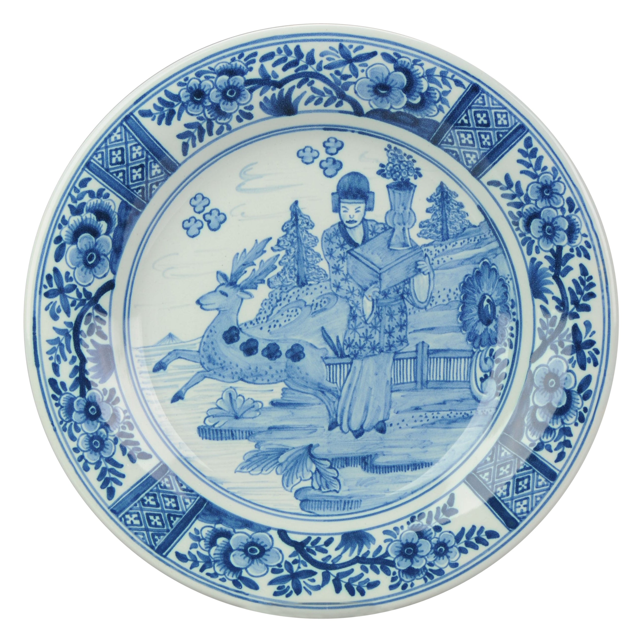Dutch Delftware Plate with a Chinese Porcelain Decoration, 20th Century For Sale