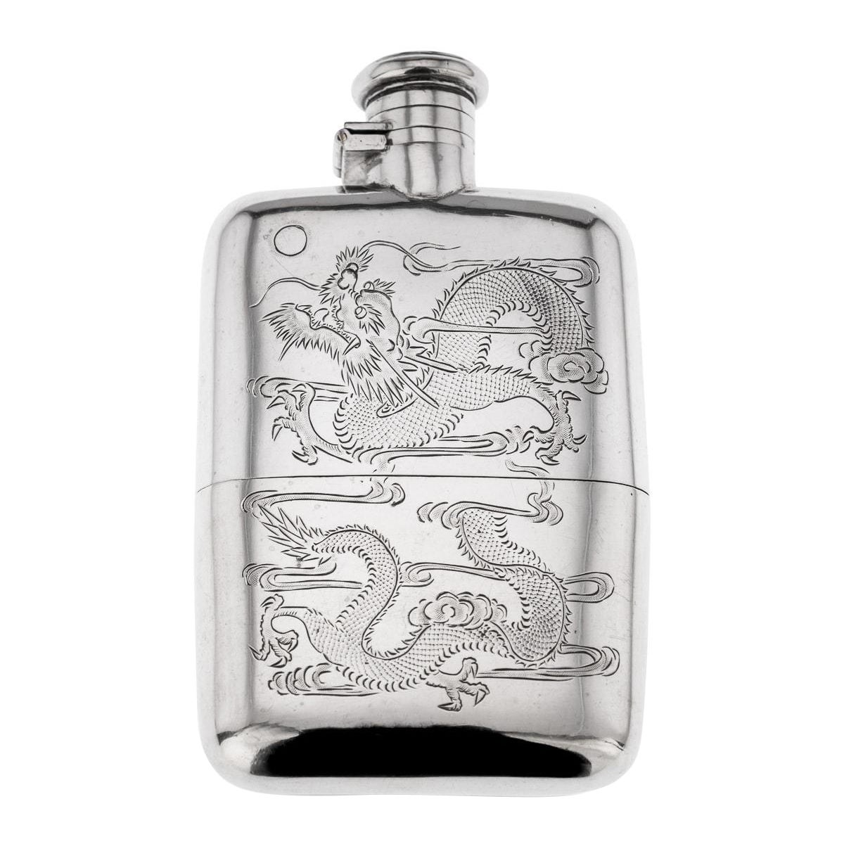 20th Century Chinese Solid Silver Hip Flask, Canton, c.1920 For Sale