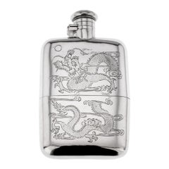 Antique 20th Century Chinese Solid Silver Hip Flask, Canton, c.1920