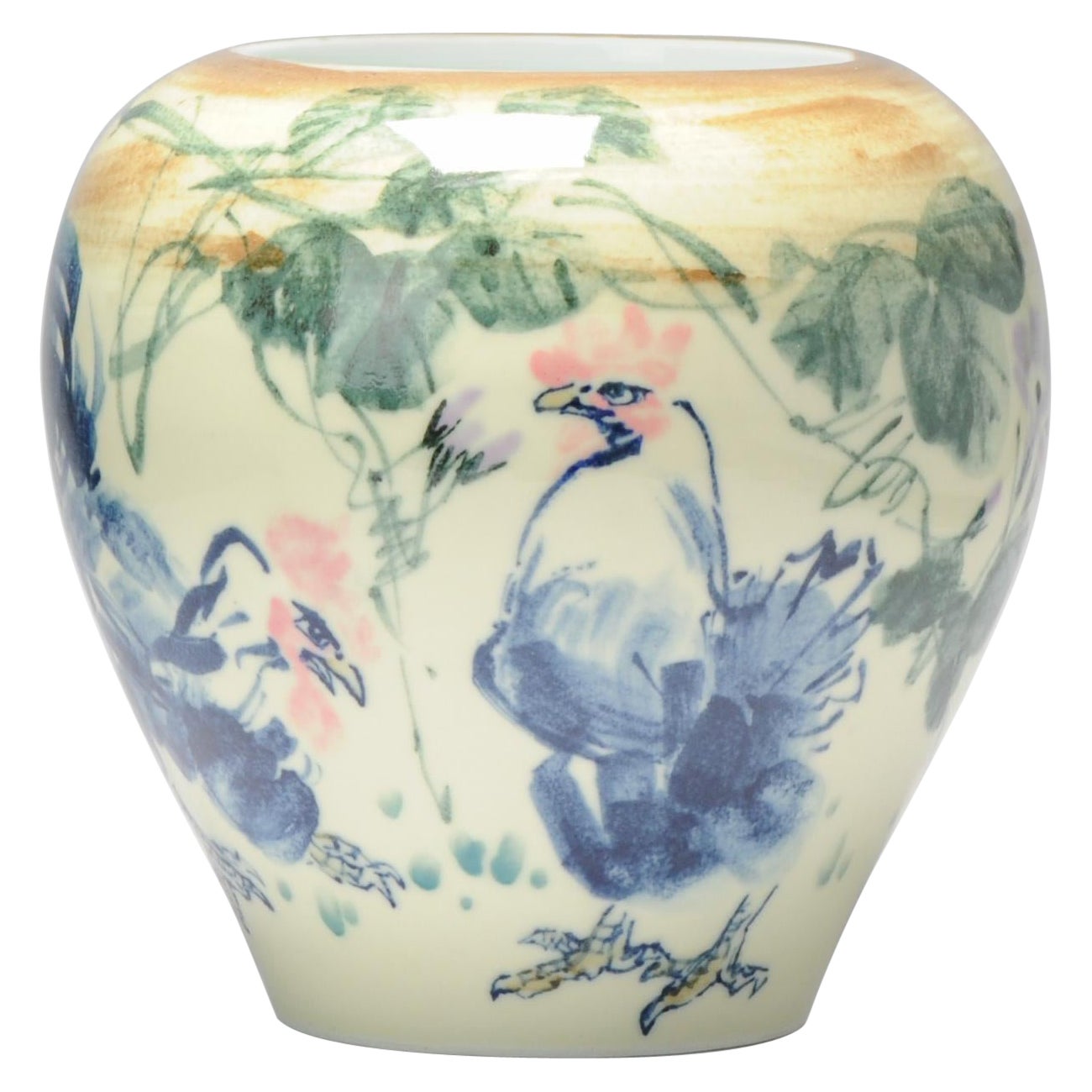 Vintage Teapot Porcelain Proc Liling Jardiniere China Rooster Underglaze, 20thC For Sale