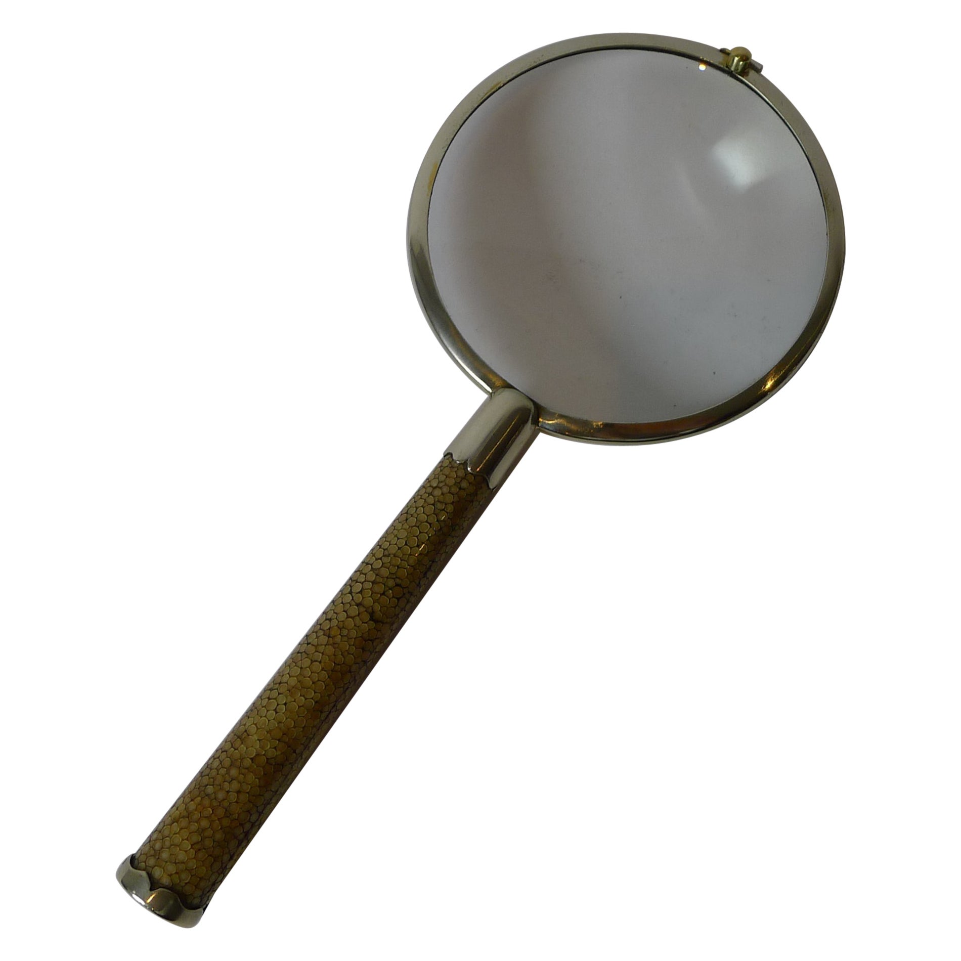 Art Deco Shagreen & Silver Plated Magnifying Glass c.1930 For Sale