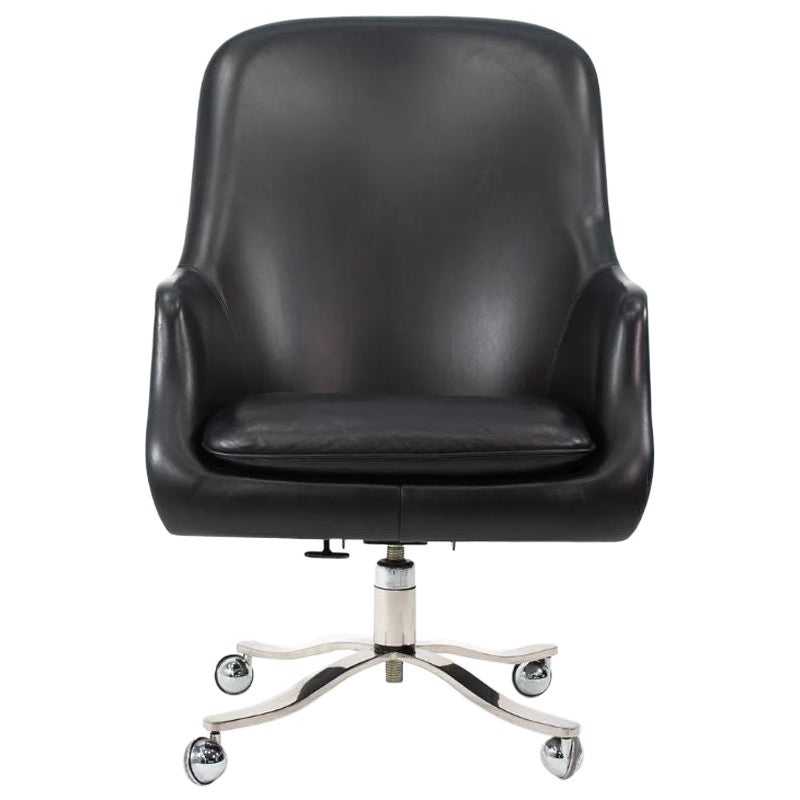 1980s Nicos Zographos Alpha Bucket Executive Chair in Leather w/ Steel Base For Sale
