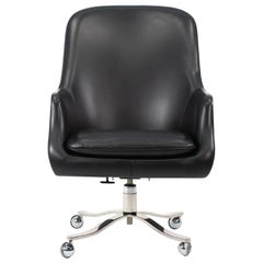1980s Nicos Zographos Alpha Bucket Executive Chair in Leather w/ Steel Base