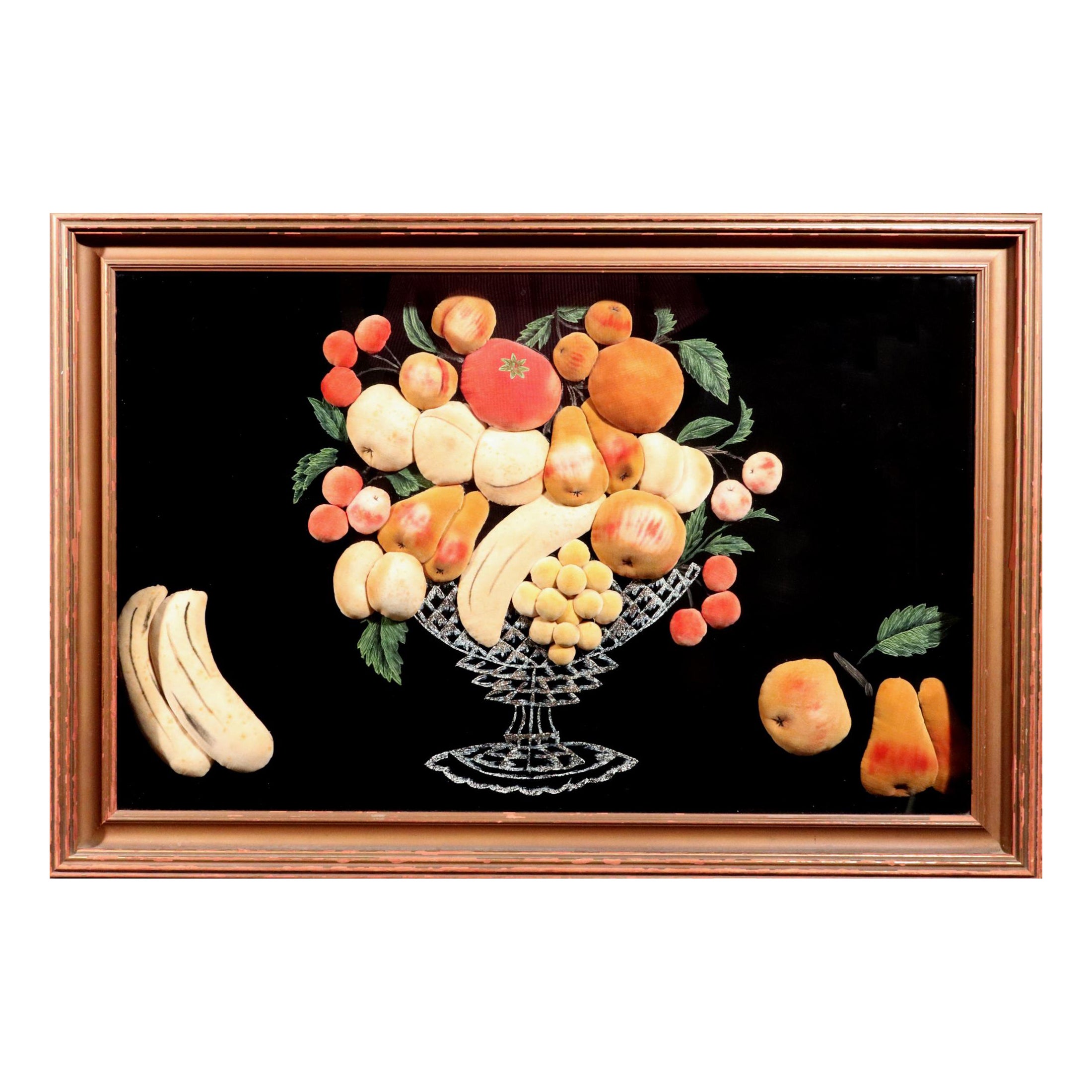 American Feltwork Picture of Fruit in a Footed Bowl, Probably New York State For Sale