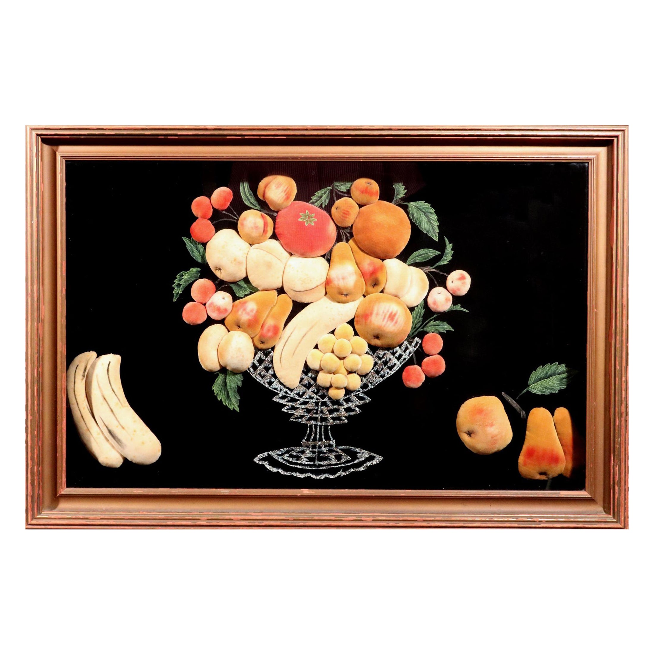 American Feltwork Picture of Fruit in a Footed Bowl, Probably New York State