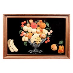 Antique American Feltwork Picture of Fruit in a Footed Bowl, Probably New York State