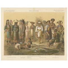 Large Antique Print with mixed populations of Yunnan, southwestern China