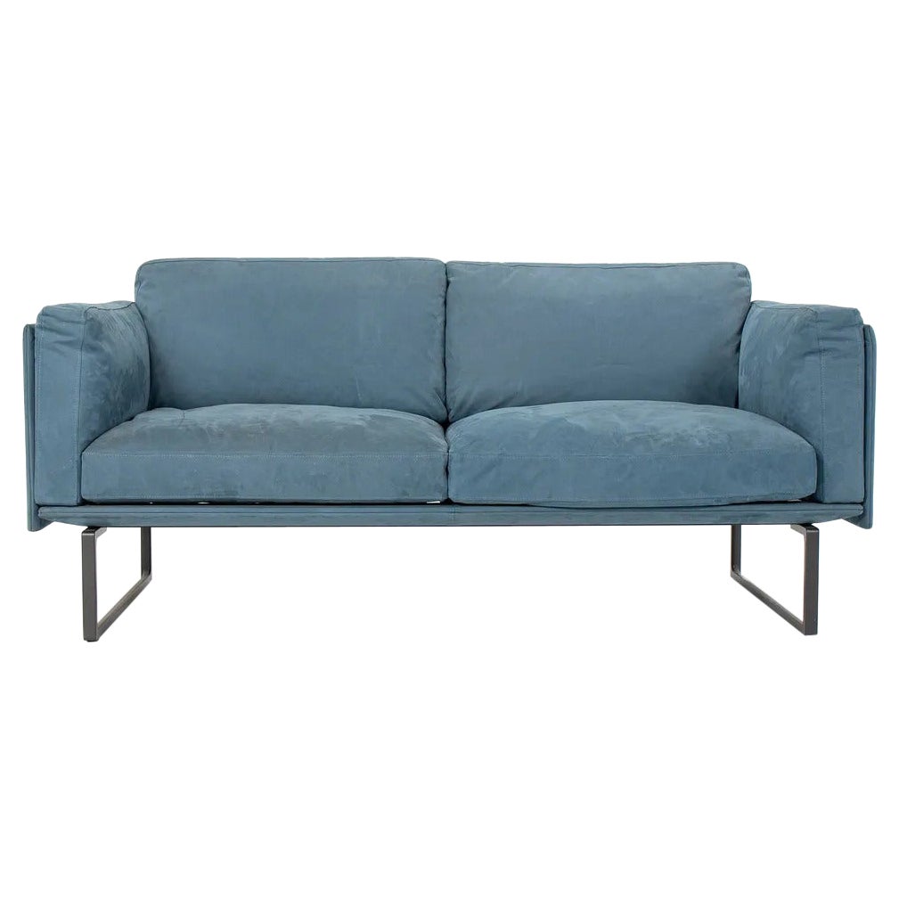 2014 Piero Lissoni für Cassina 8 Zweisitzer-Sofa / Loveseat aus blauem Wildleder in Blau im Angebot