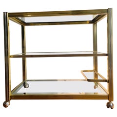 Vintage Brass and Glass Bar Cart, 1980s. Hollywood regency serving trolley. 