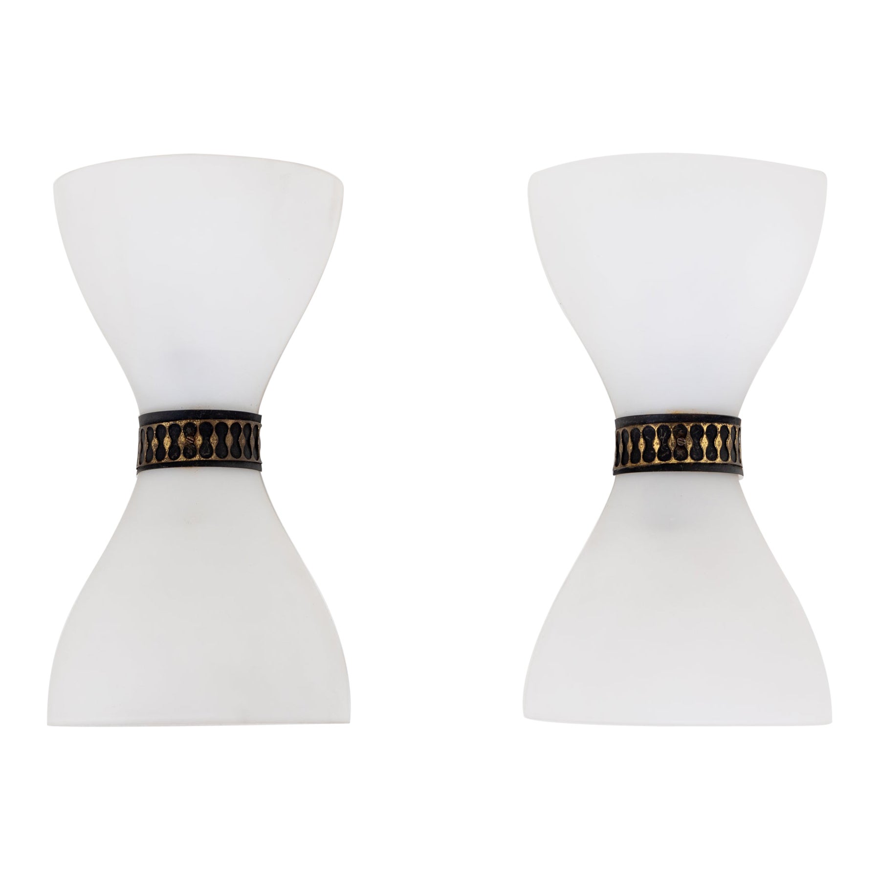 Pair of Bow-Tie Wall Lamps, Opaque Glass, Italian Manufactory, Mid-20th Century For Sale