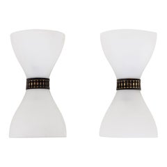 Pair of Bow-Tie Wall Lamps, Opaque Glass, Italian Manufactory, Mid-20th Century