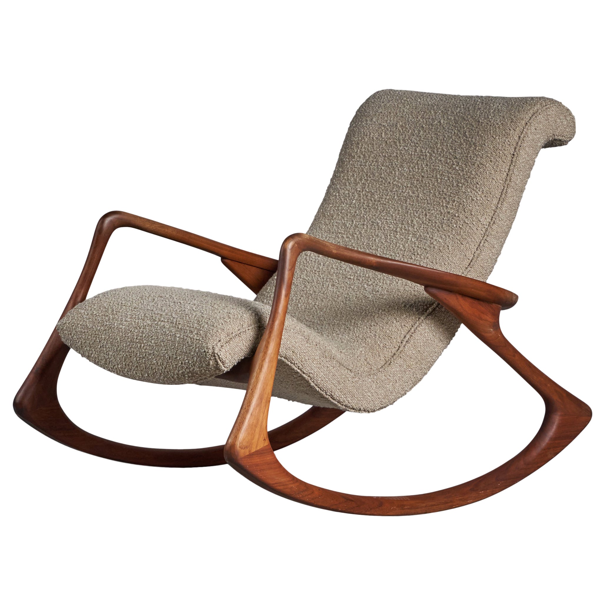 Vladimir Kagan, Rocking Lounge Chair, Walnut, Fabric, USA, 2000s For Sale