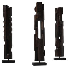 Large set of Abstract wooden sculptures, France 1970s – I