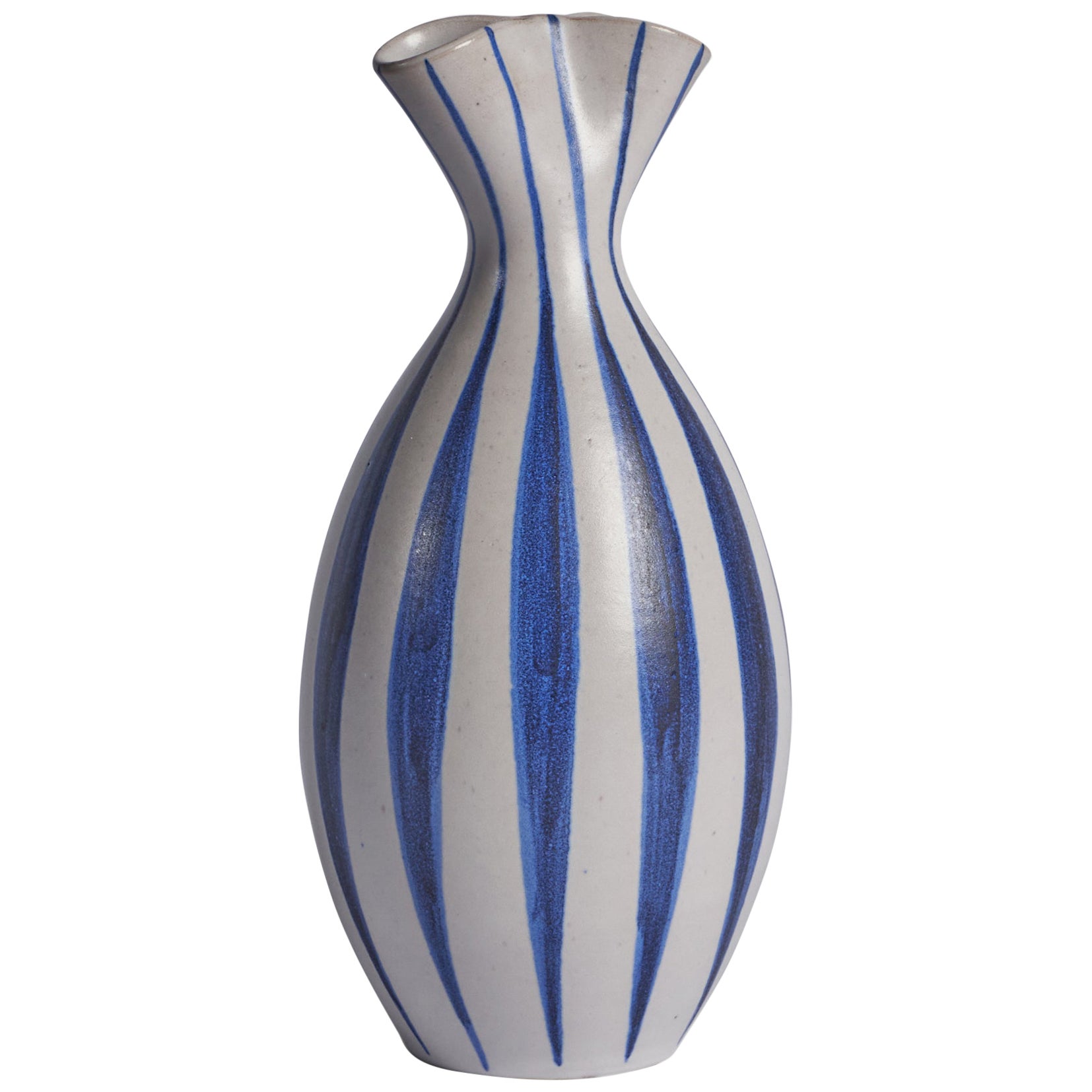 Mette Doller, Vase, Painted Stoneware, Sweden, 1950s For Sale