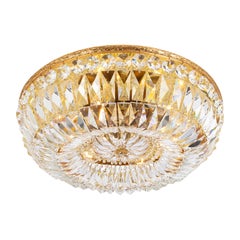  Delicate Brass and Crystal Flush Mount by Palwa, Germany, 1970s