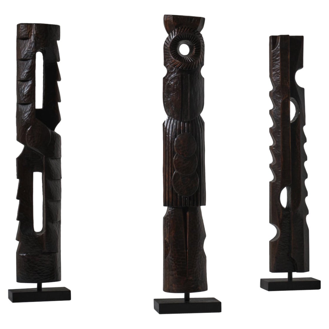Large set of Abstract wooden sculptures, France 1970s - II For Sale