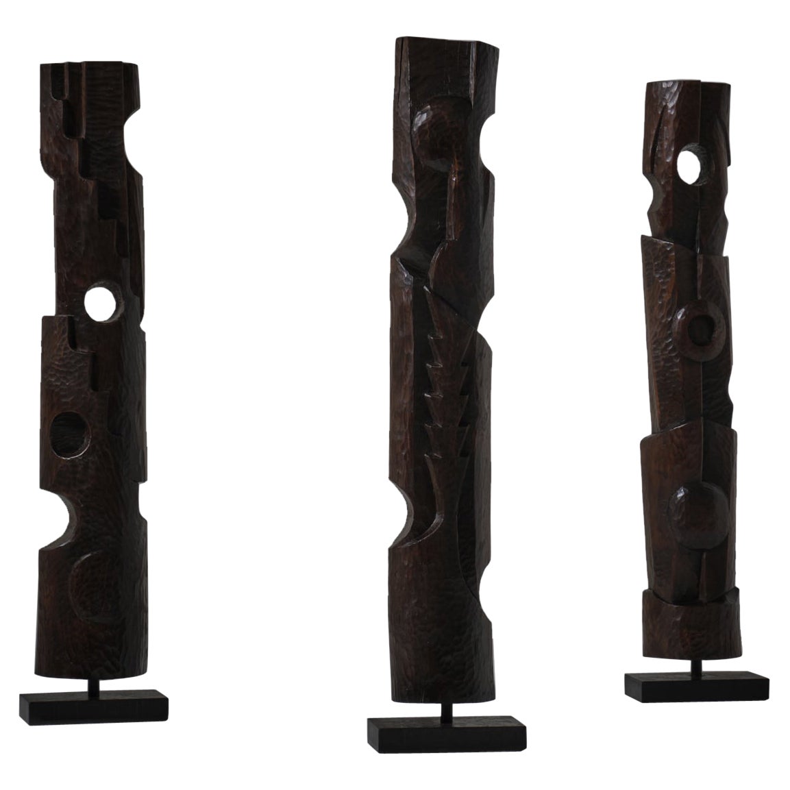 Large set of Abstract wooden sculptures, France 1970s – III For Sale