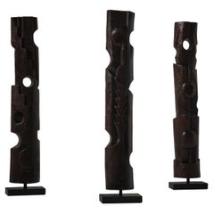 Large set of Abstract wooden sculptures, France 1970s – III