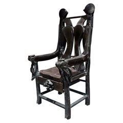 1970s Brutalist Zovala Throne Armchair Iron Bronze & Leather