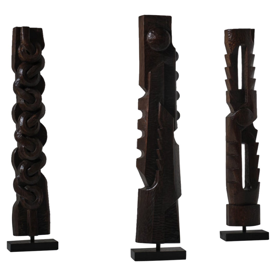Large set of Abstract wooden sculptures, France 1970s – IV For Sale