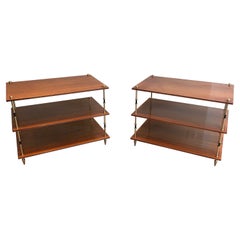 Pair of mahogany and brass three tiers console or side tables by Maison Jansen