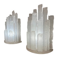Vintage Skyscraper Frosted Lucite Lamps