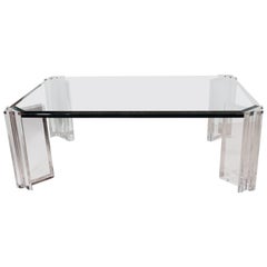 Beveled Glass Top Coffee Table on Lucite Legs