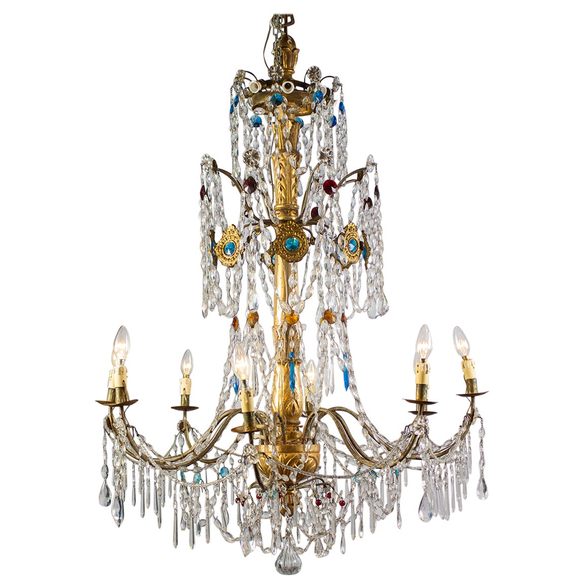 Precious Italian 18' Century Giltwood and Crystal Chandelier Genova 1760