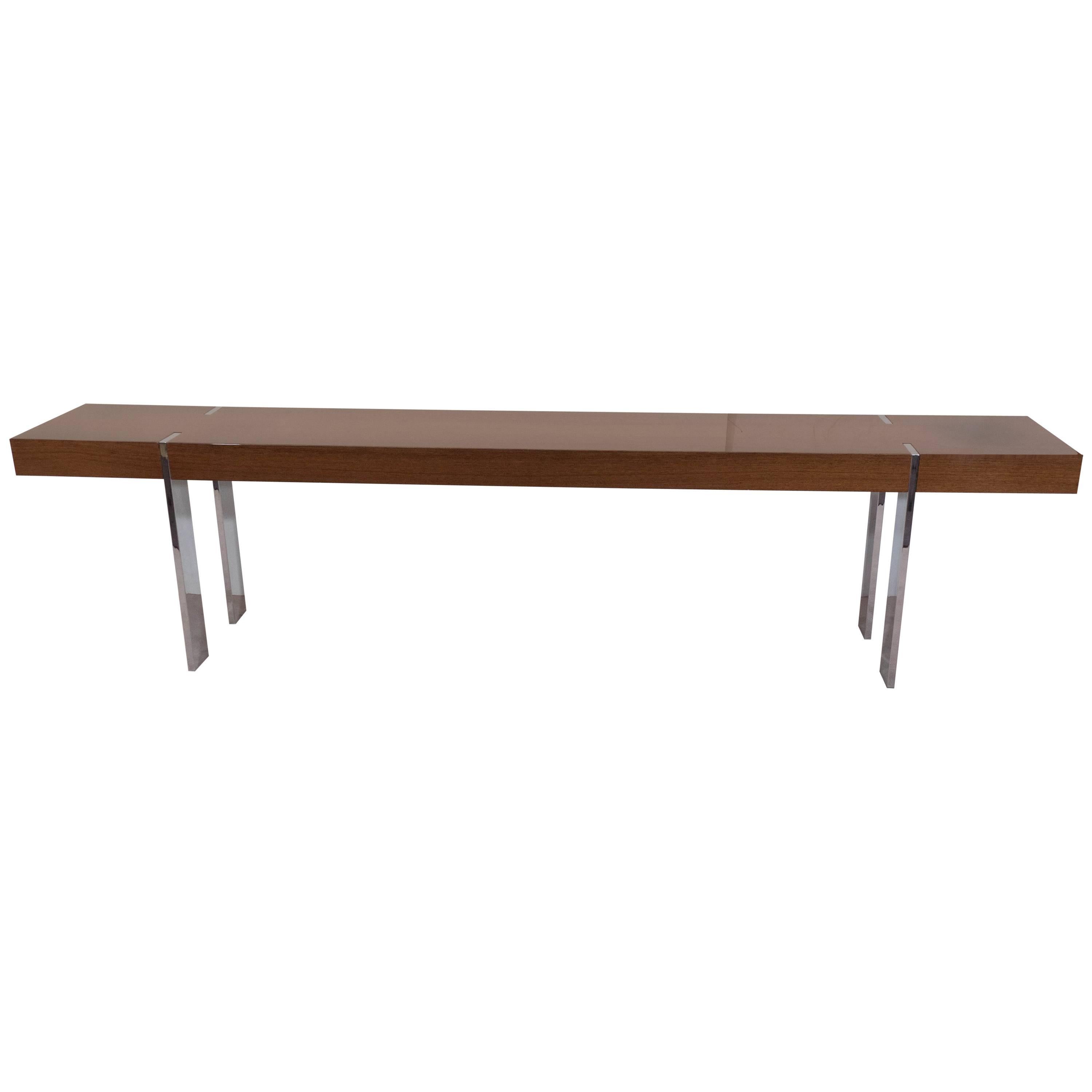 Lacquered Wood Console Table on Chrome Base