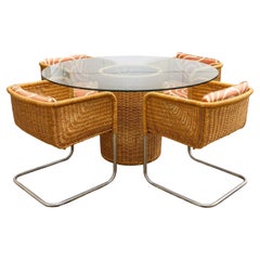 Retro Mid Century Modern Harvey Probber Wicker Dinette Set with 4 Basket Chairs
