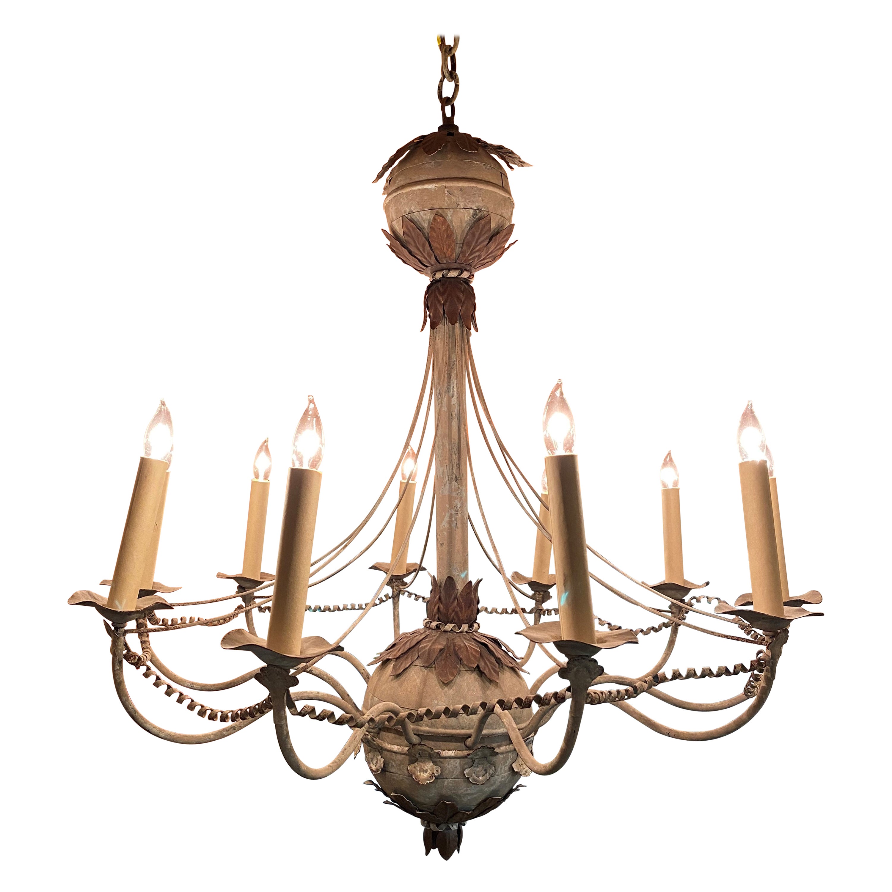 Swedish Style Tole Ten Light Chandelier