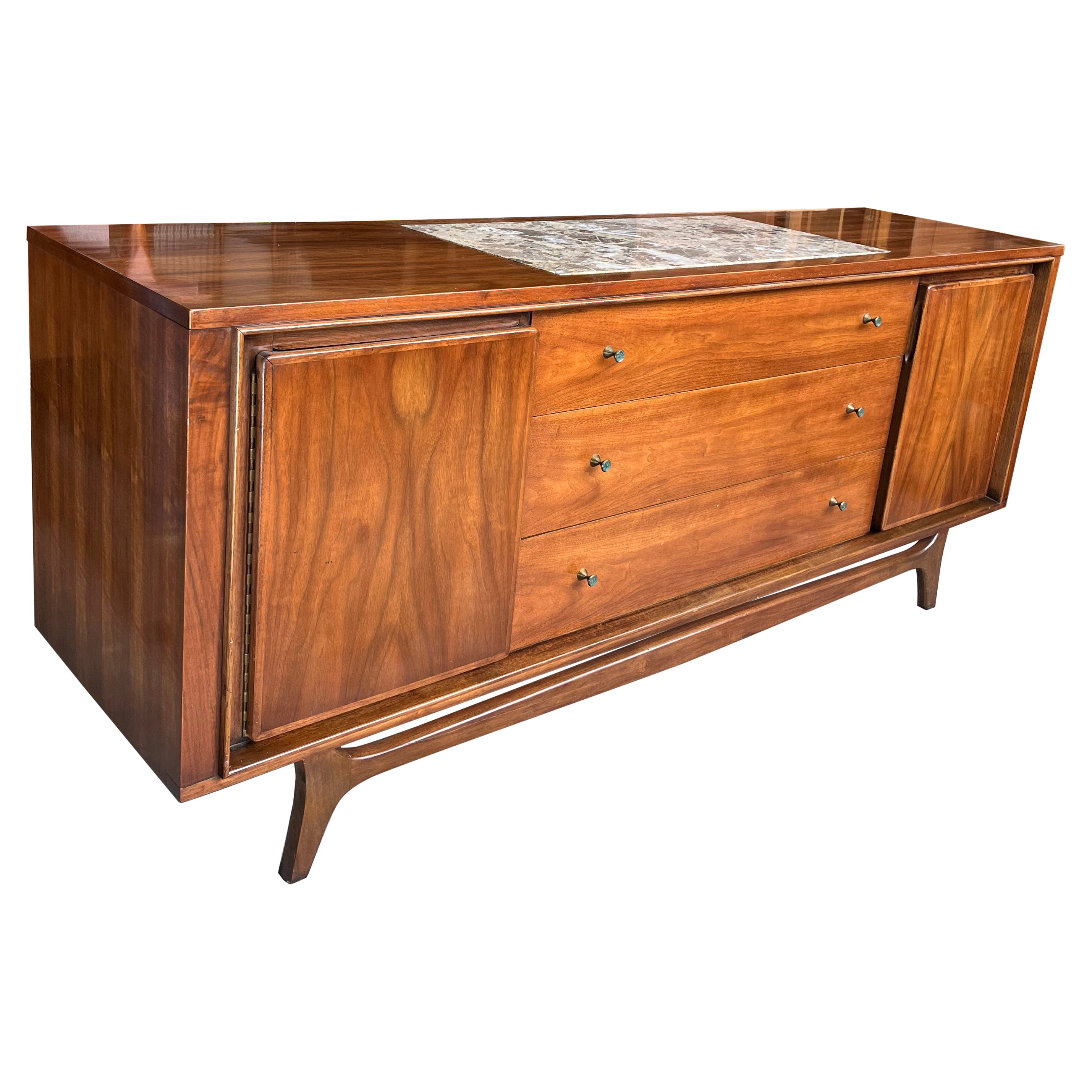 Kent Coffey Insignia Mid Century Modern Dresser with Marble Inlay For Sale