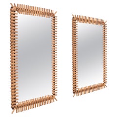 Midcentury Pair of French Riviera Bamboo and Rattan Rectangular Mirrors, 1970s