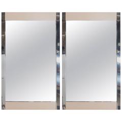 Pair of Guido Faleschini Wall Mirrors with Chrome Beige Glass Frames 10