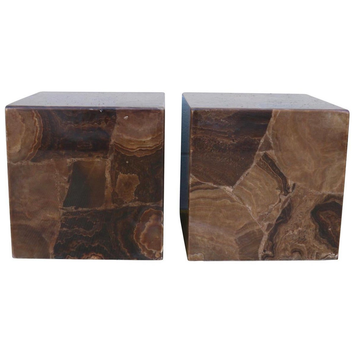 Pair of Vintage Italian Onyx Low Pedestal or End Tables For Sale