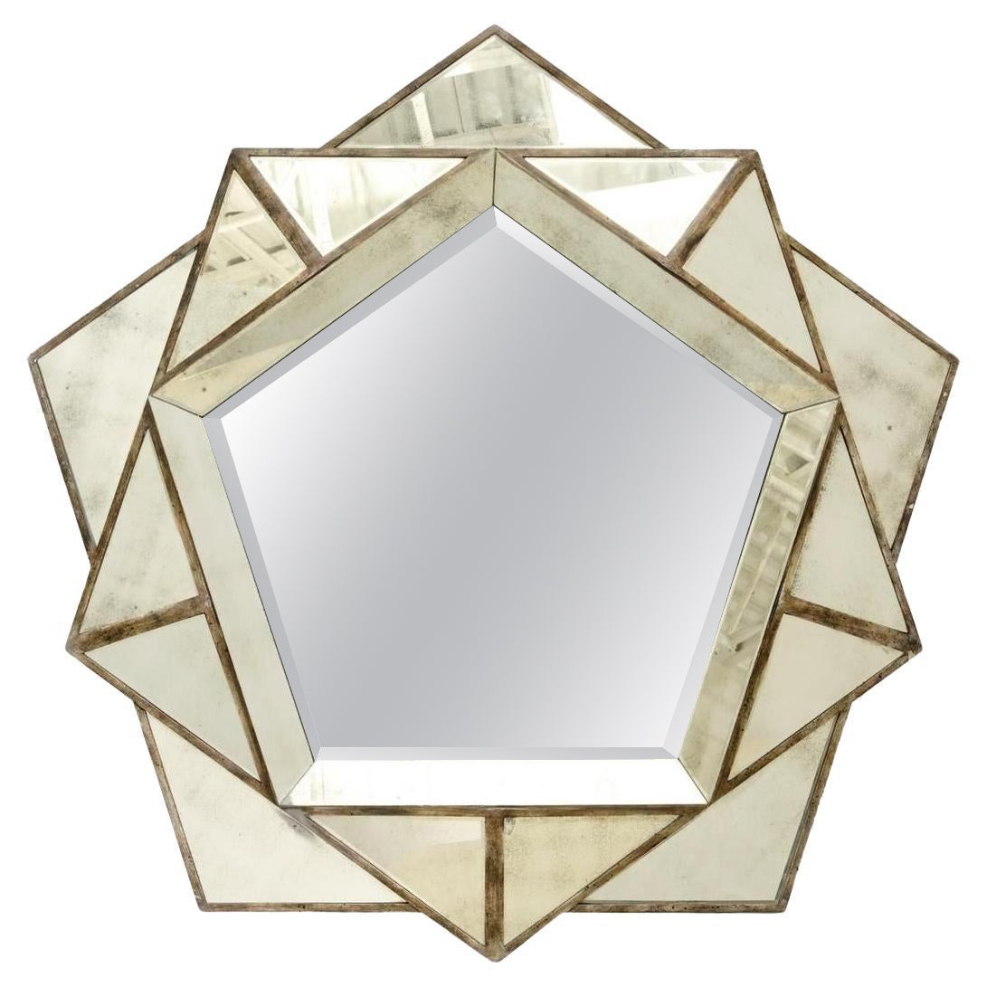 Large Geometric Venetian Style Beveled Mirror For Sale