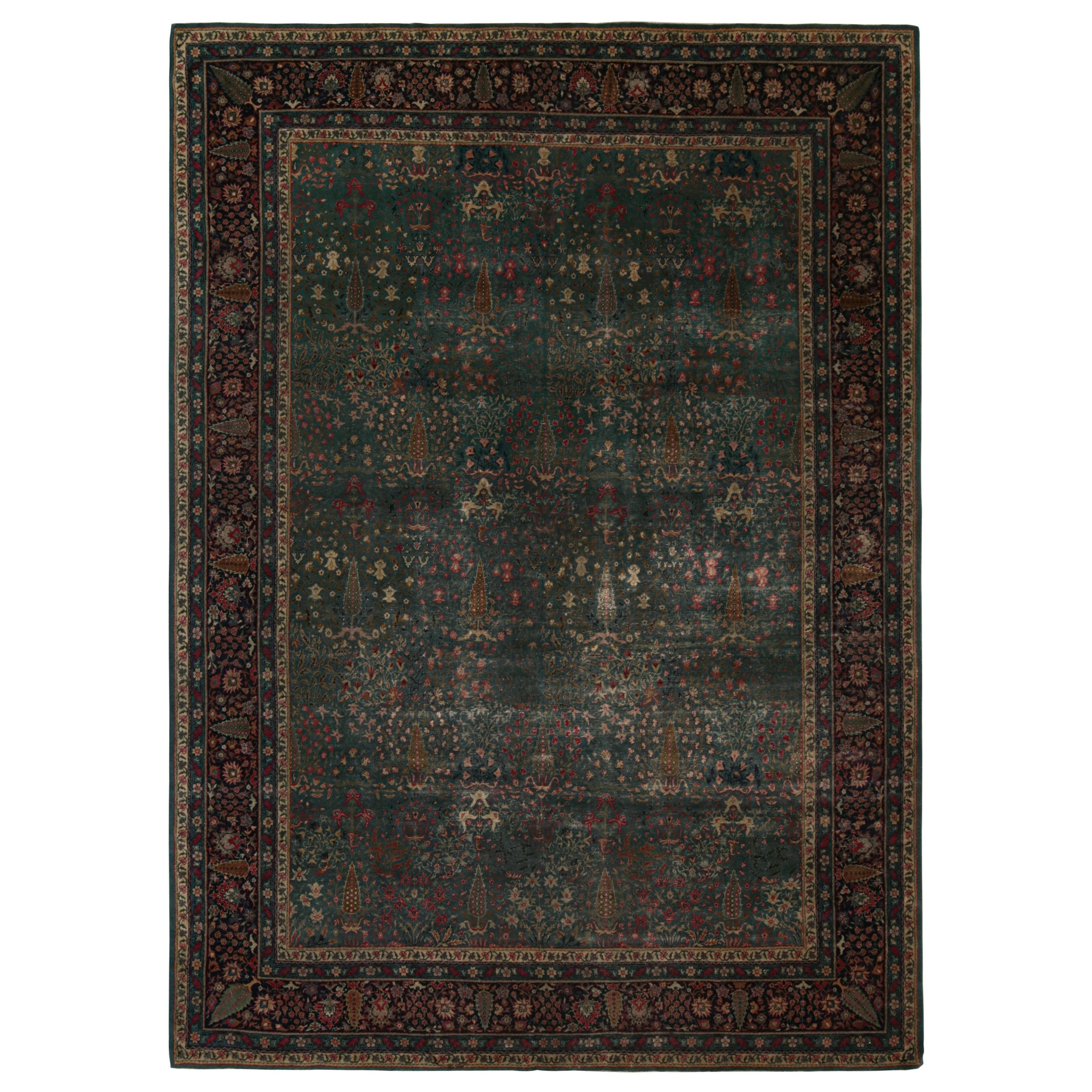Antique Sivas Rug in Teal, with Floral Patterns, from Rug & Kilim