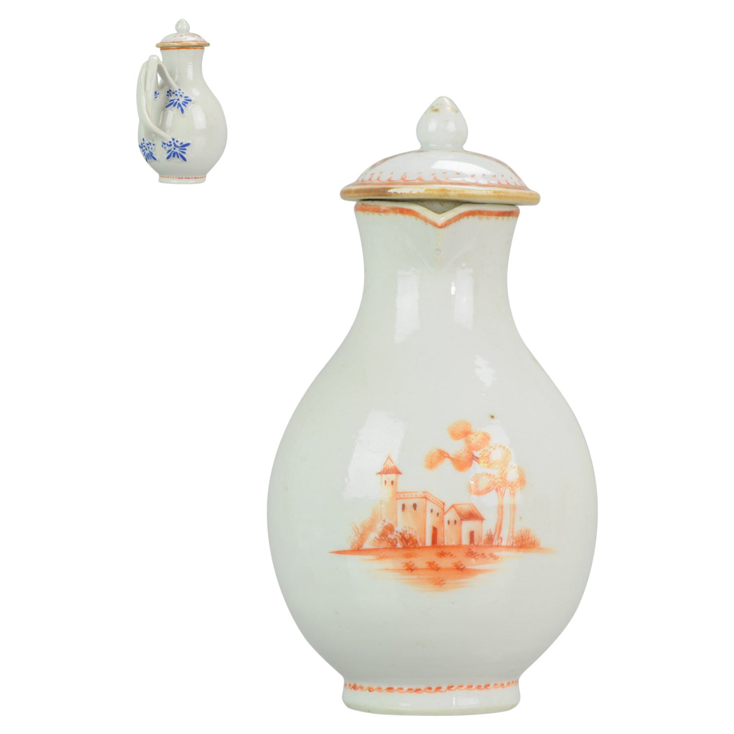 Antique Lovely Lidded Jug Qing Porcelain Chine de Commande Sepia, 18th C For Sale