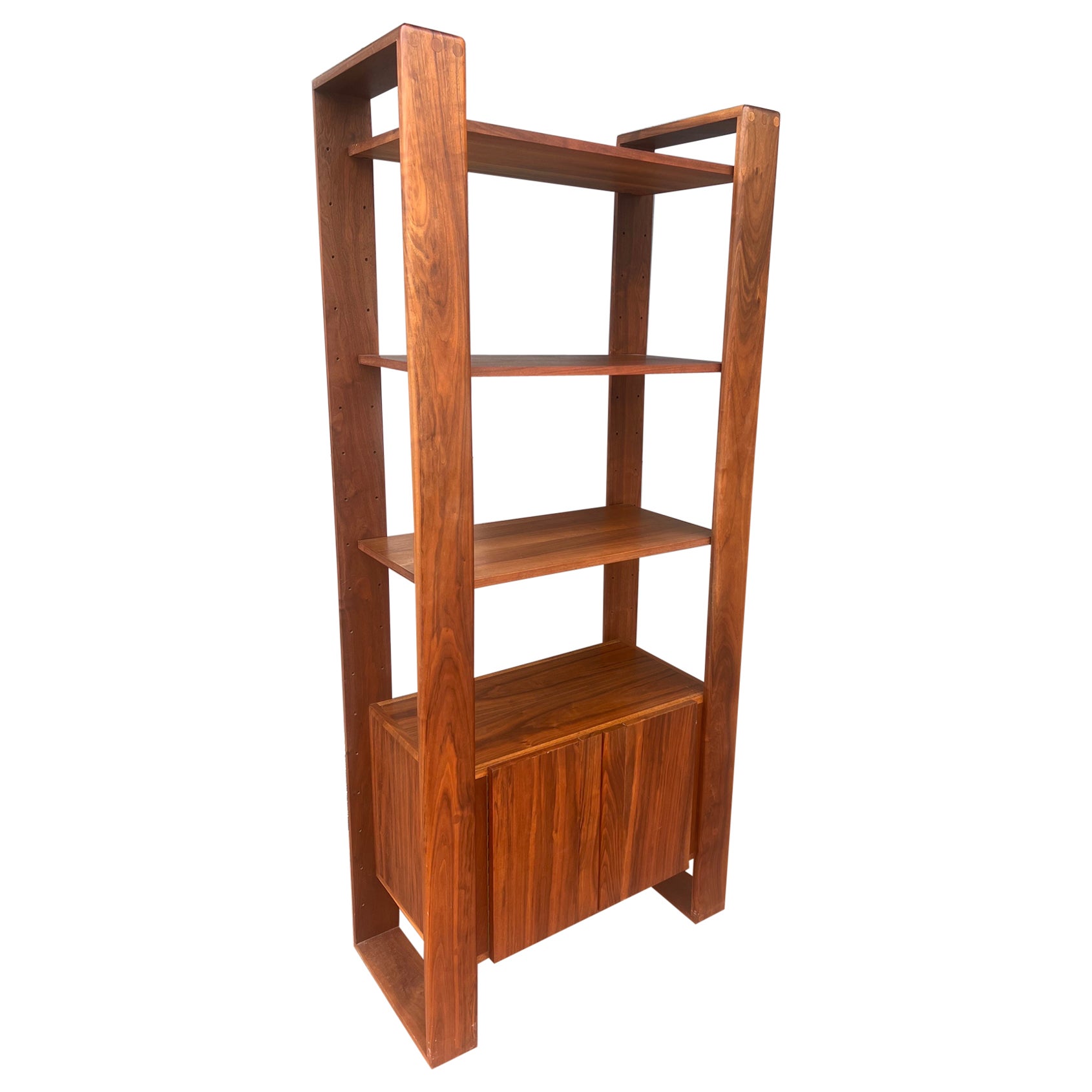 Lou Hodges California Mid Century Modern walnut  Bookcase with Cabinet Wall Unit For Sale