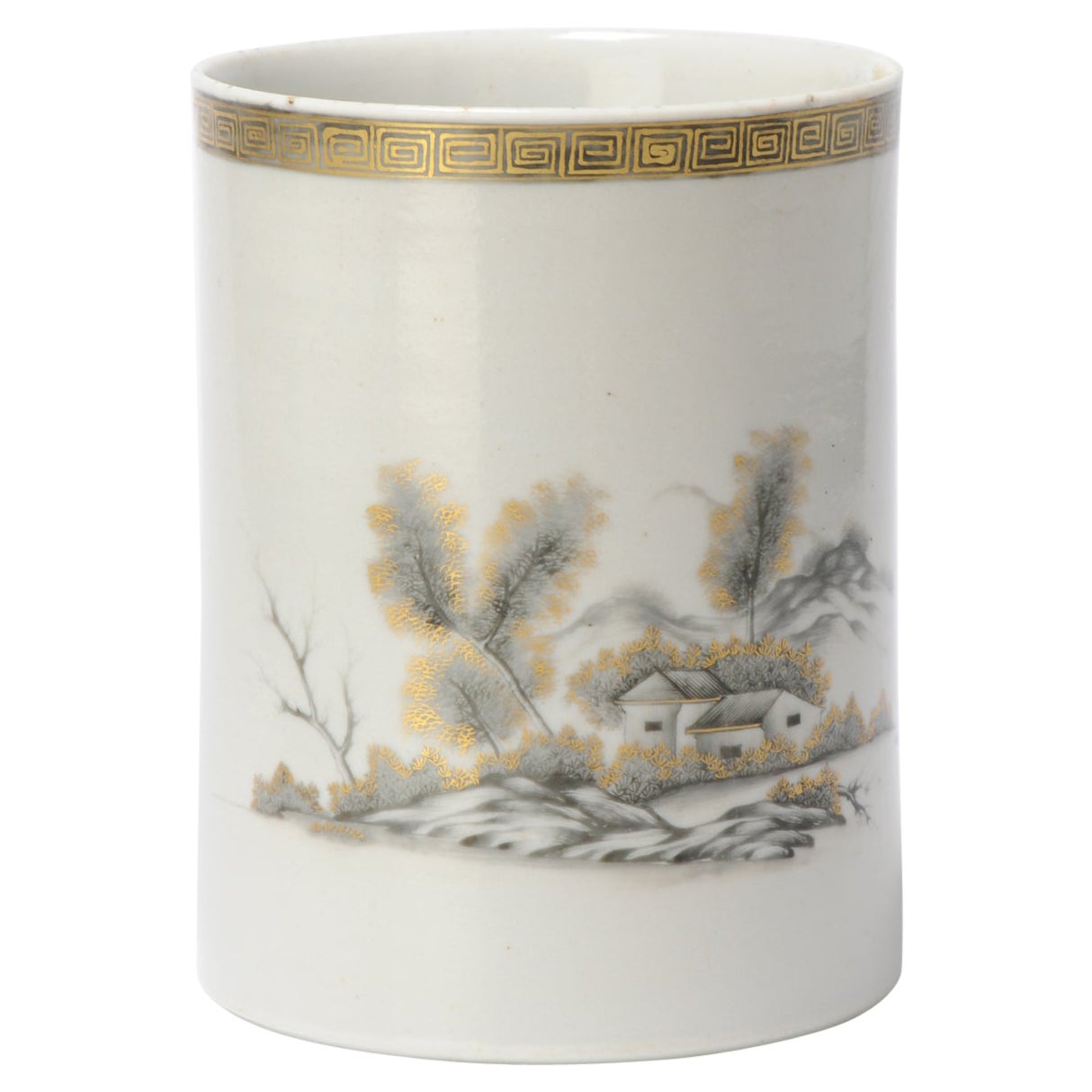 Antike chinesisches Porzellan Tankard Mug China Encre de Chine Grisaille, 18. Cen