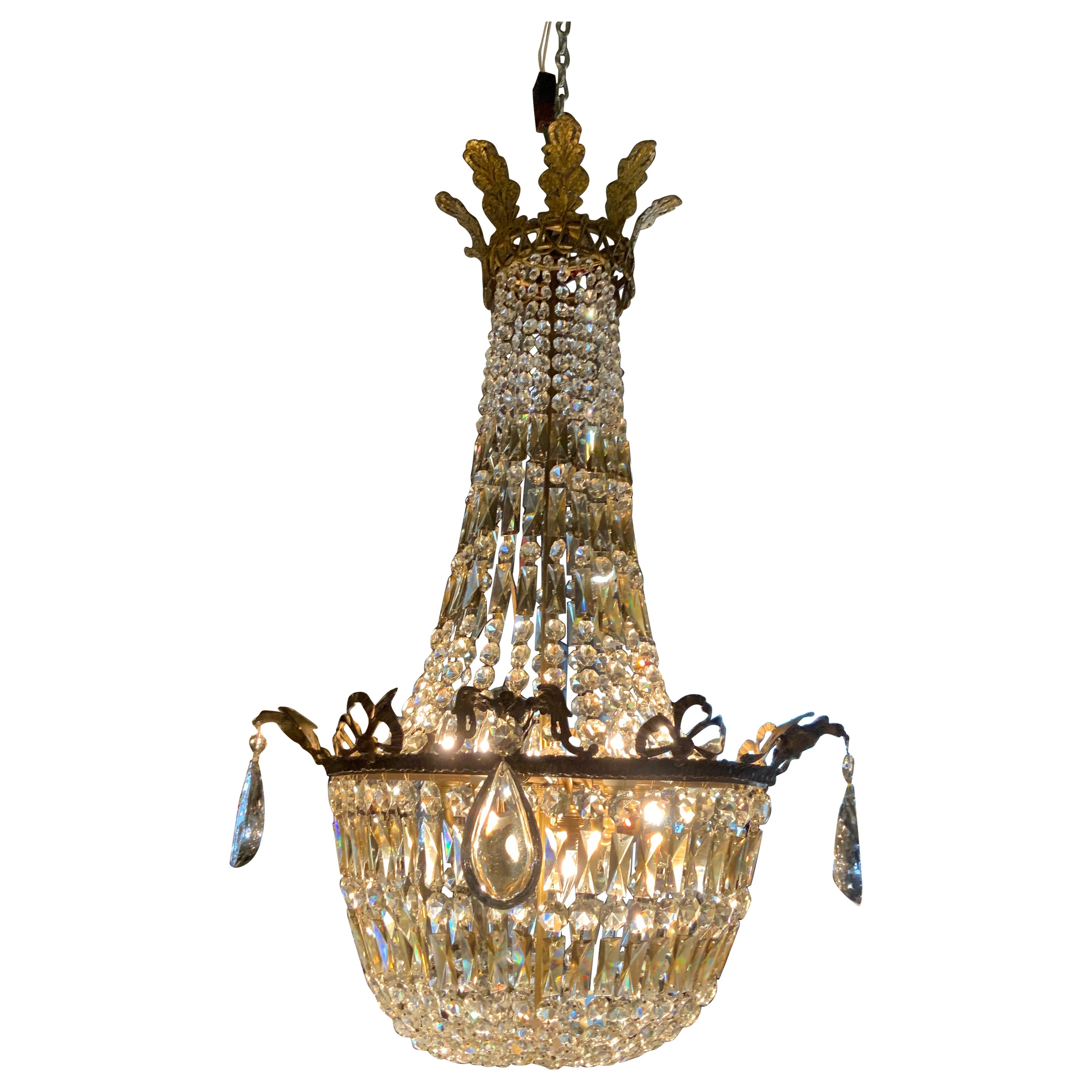 Large empire chandelier with clear and amber crystal 