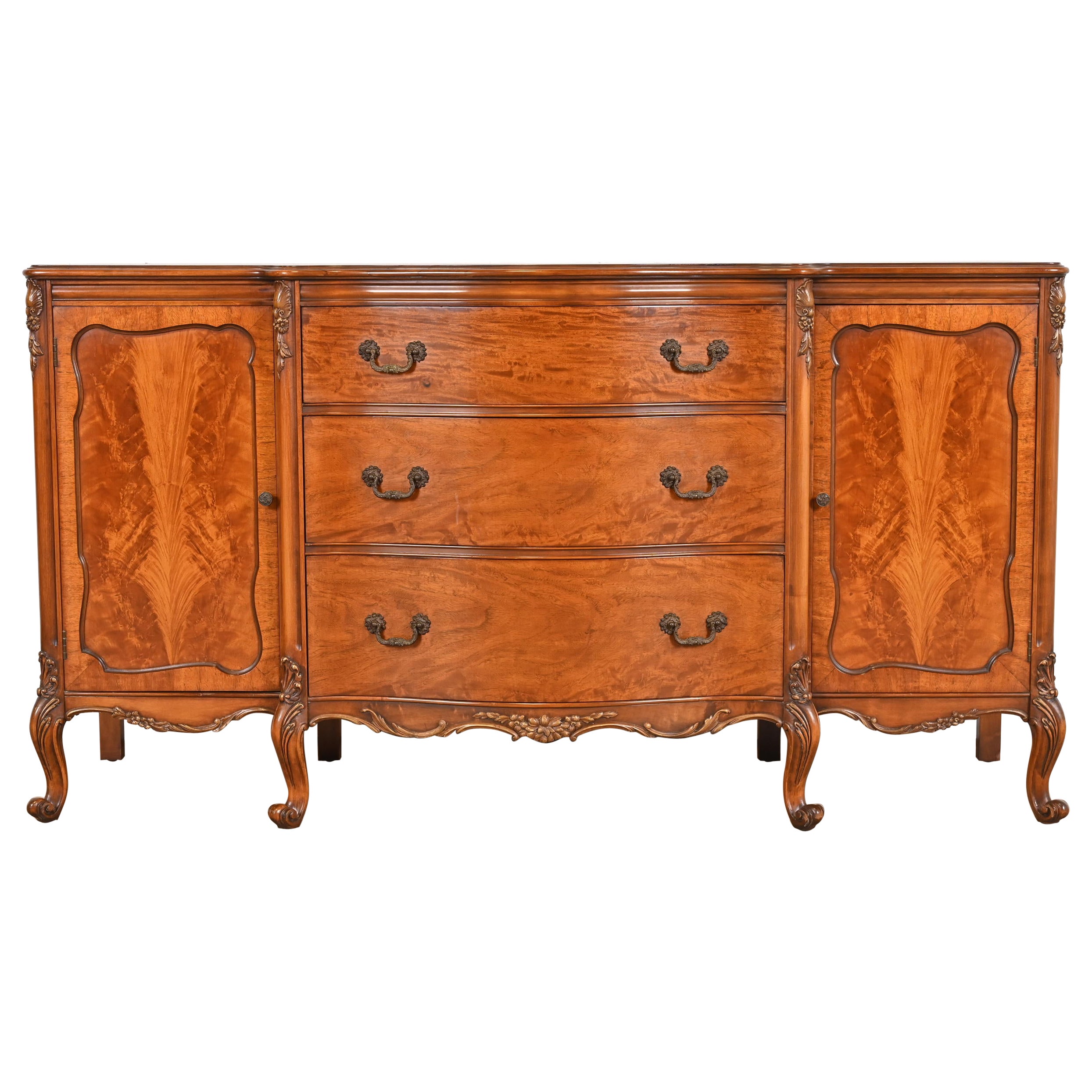 Romweber French Provincial Louis XV Burl Wood Sideboard Credenza, Circa 1920s