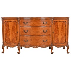 Antique Romweber French Provincial Louis XV Burl Wood Sideboard Credenza, Circa 1920s