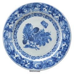 Antique Cobalt Blue Dish Floral Decoration Sybille Merian Chinese, 18th Century