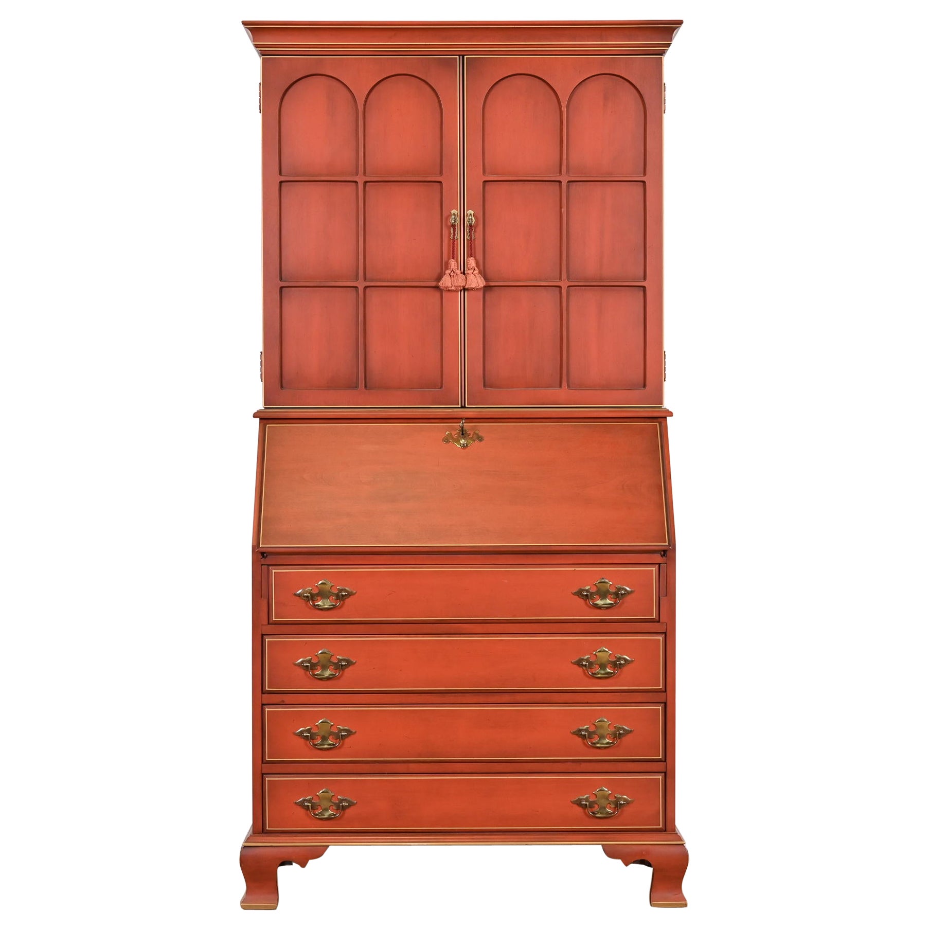 Jasper Cabinet Georgian Red Lacquered Drop Front Secretary Desk With Hutch For Sale